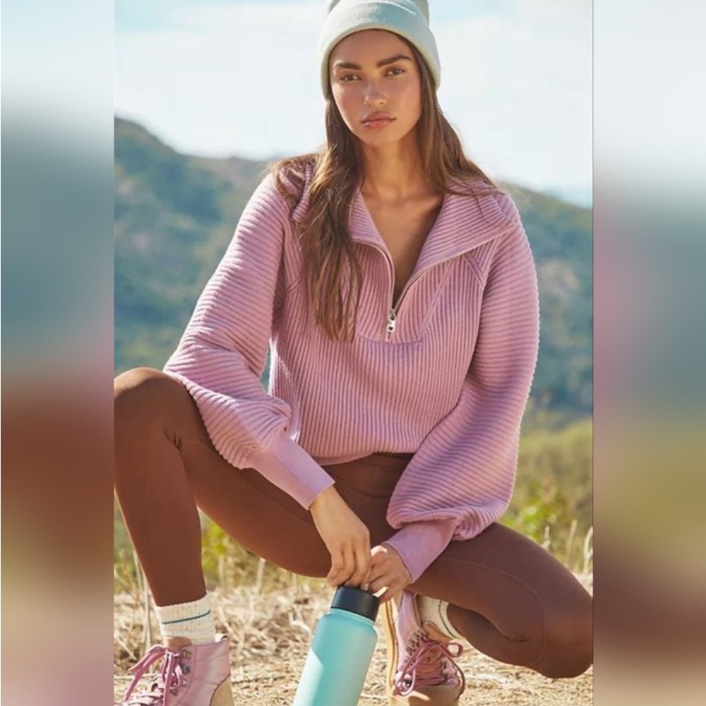 VARLEY REID HALF-ZIP KNIT PULLOVER in Lilac, Size L